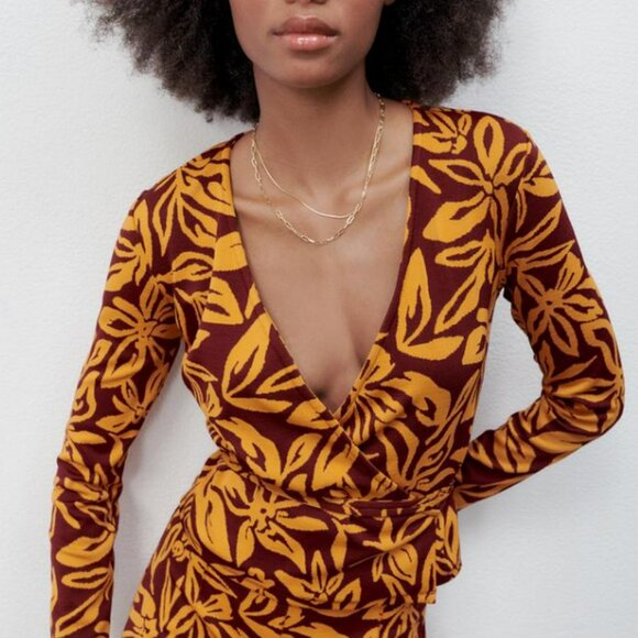 ZARA JACQUARD WRAP JACKET - Picture 2 of 5